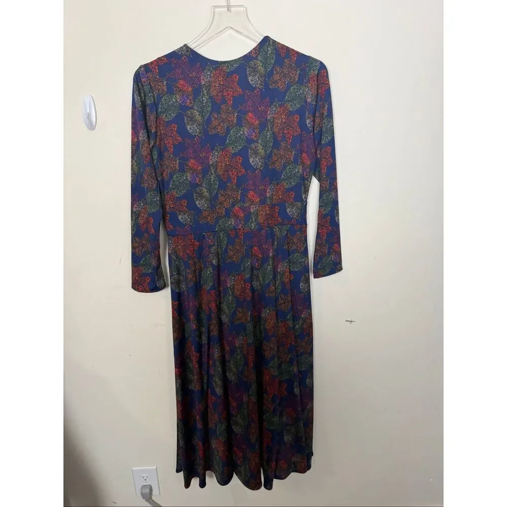 Karina Navy Jeweled Leaves Cecilia Dress M/L Made in USA Fit and Flare Midi NWT - Picture 4 of 4